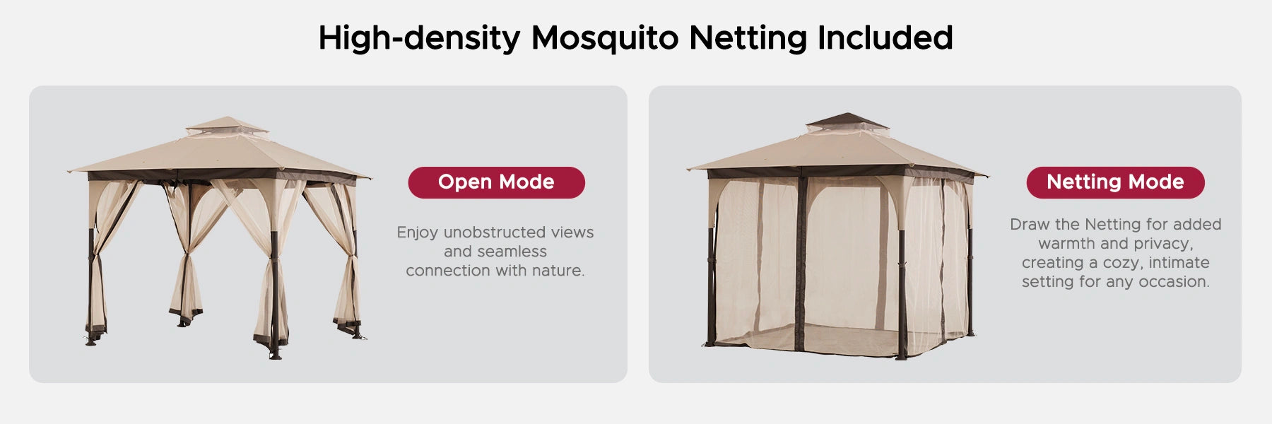 SUNJOY 9x9 Soft Top Garden Gazebo with Mosquito Netting - Beige & Brown