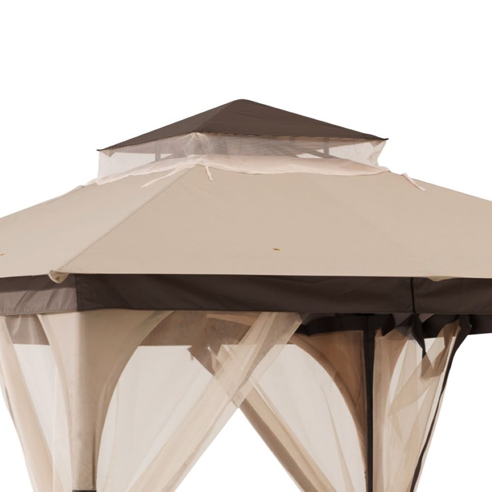SUNJOY 9x9 2-Tier Steel Frame Gazebo with Netting - Beige