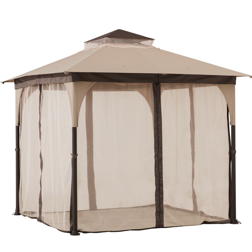 SUNJOY 9x9 2-Tier Steel Frame Gazebo with Netting - Beige