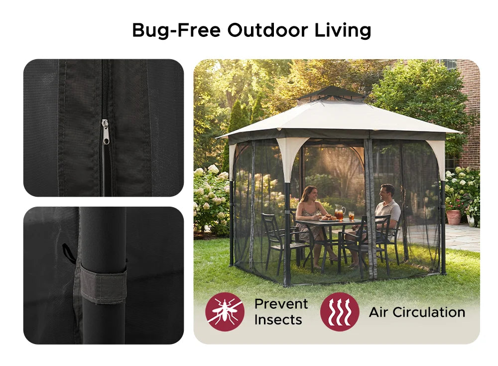 SUNJOY 9x9 Soft Top Garden Gazebo with Mosquito Netting - Light Gray & Black