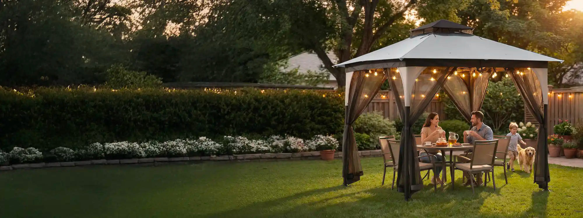 SUNJOY 9x9 Soft Top Garden Gazebo with Mosquito Netting - Light Gray & Black