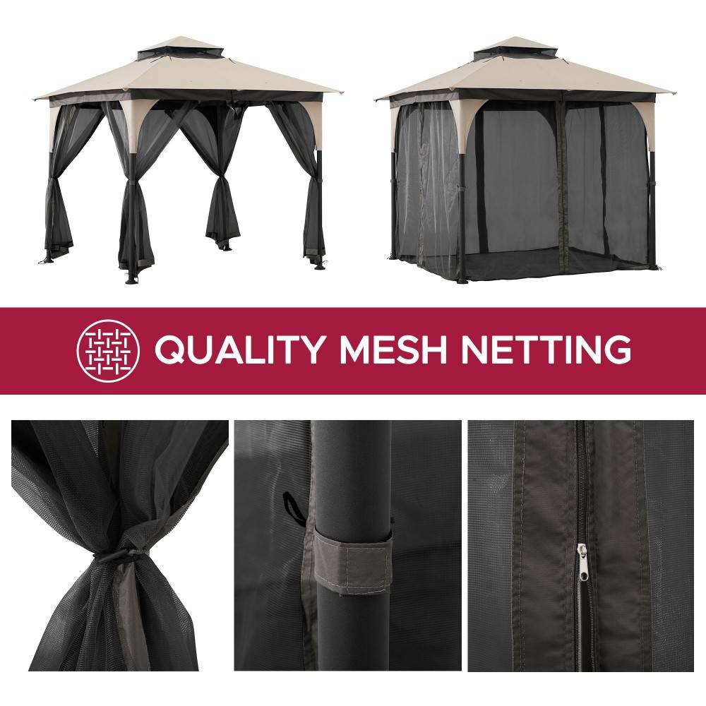 SUNJOY 9x9 2-Tier Steel Frame Gazebo with Netting - Tan
