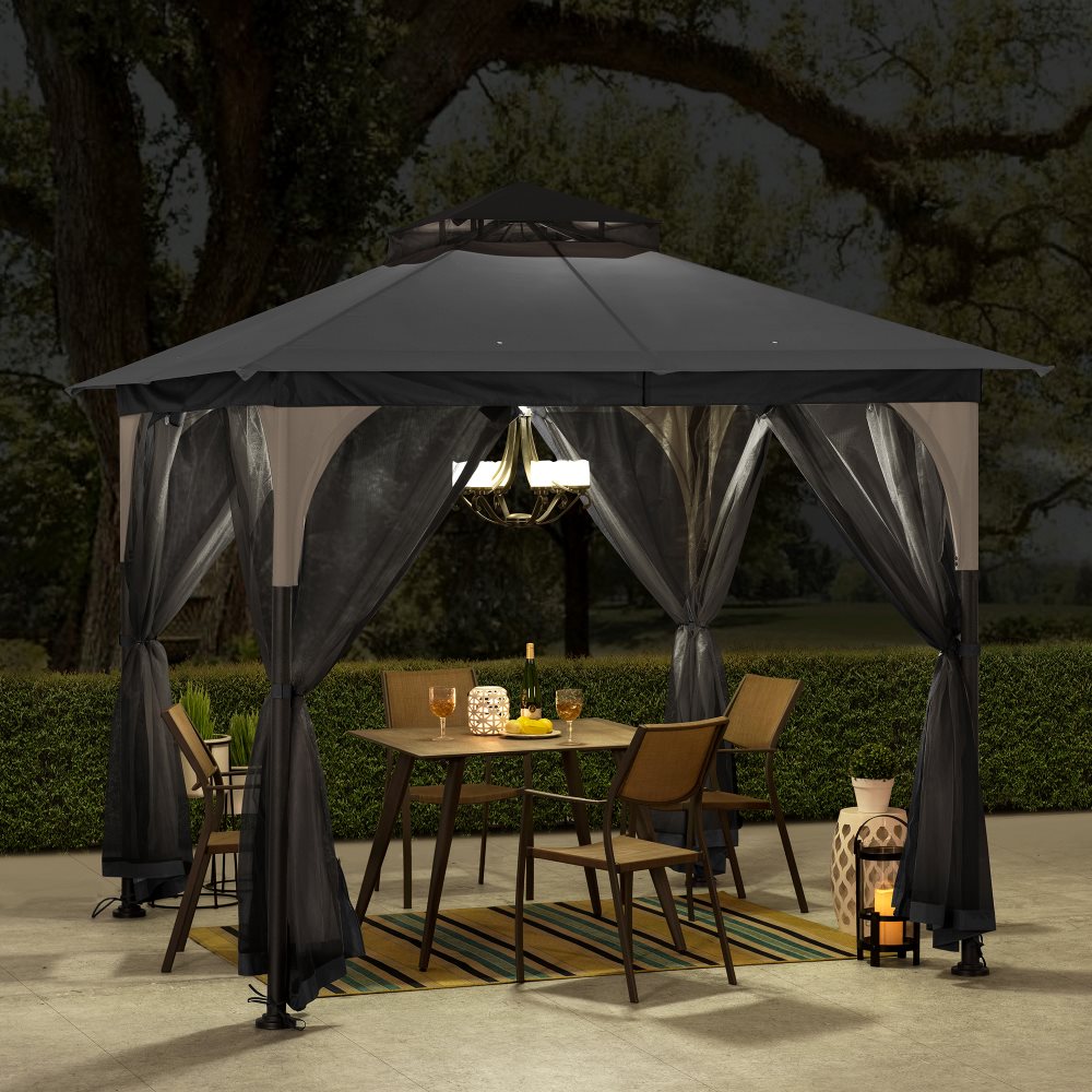 SUNJOY 9x9 2-Tier Steel Frame Gazebo with Netting - Tan