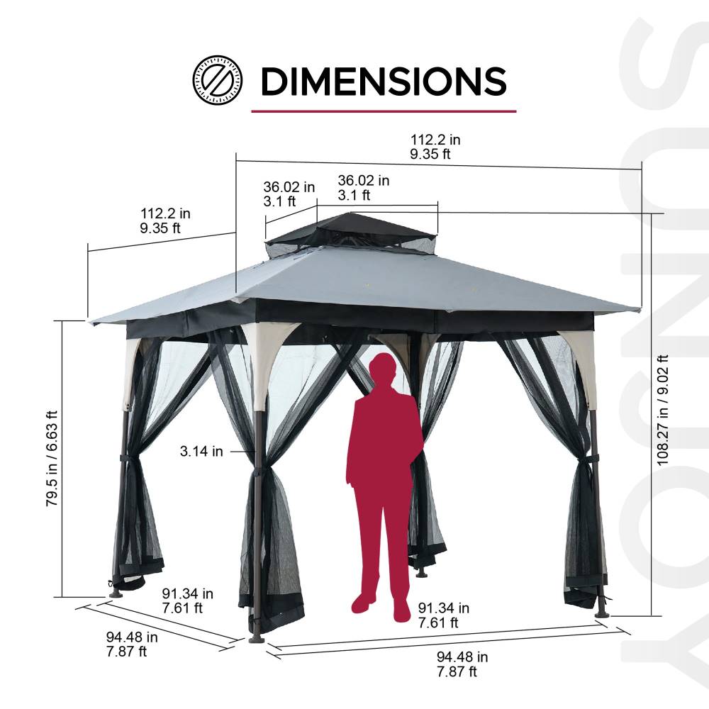 SUNJOY 9x9 2-Tier Steel Frame Gazebo with Netting - Tan