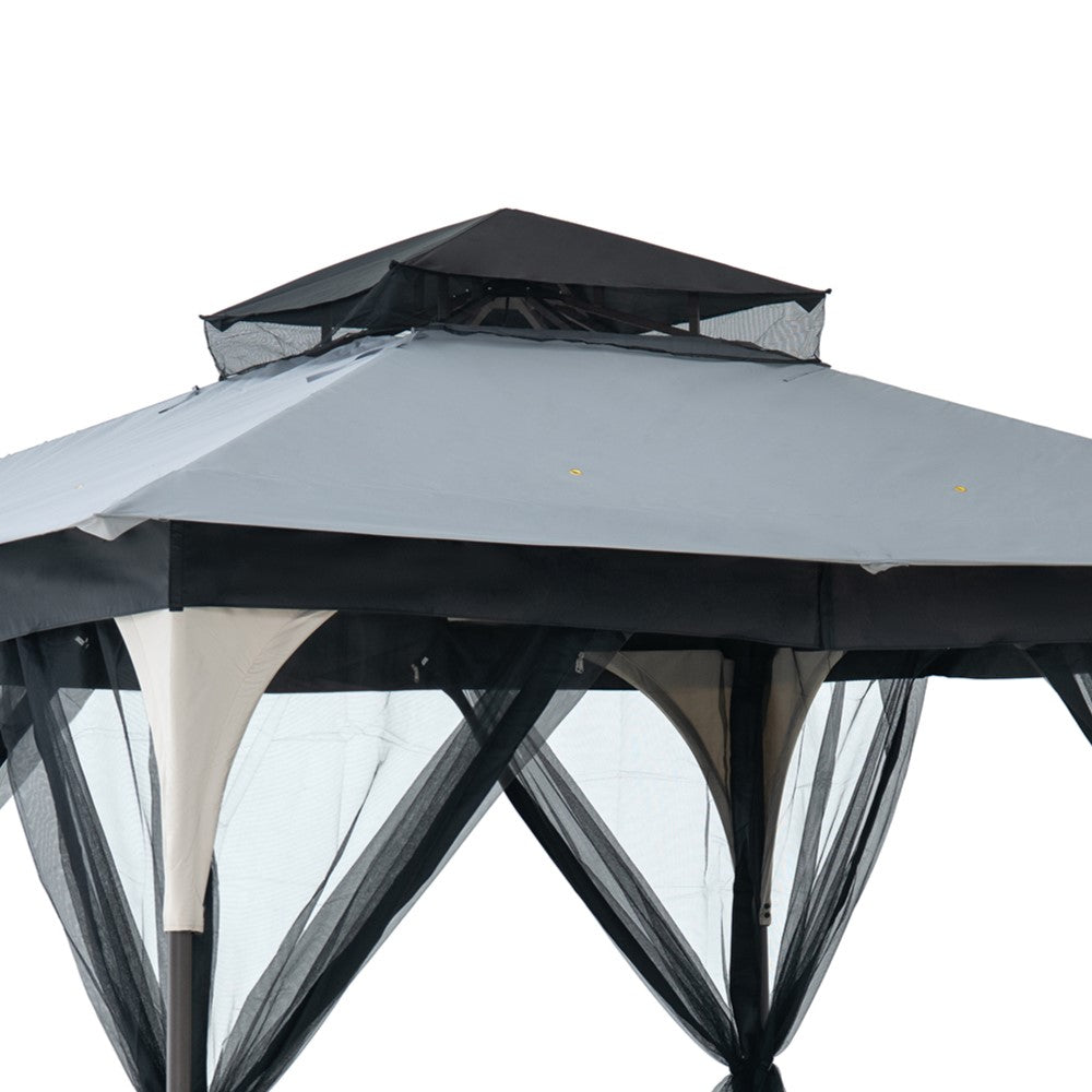 SUNJOY 9x9 2-Tier Steel Frame Gazebo with Netting - Tan
