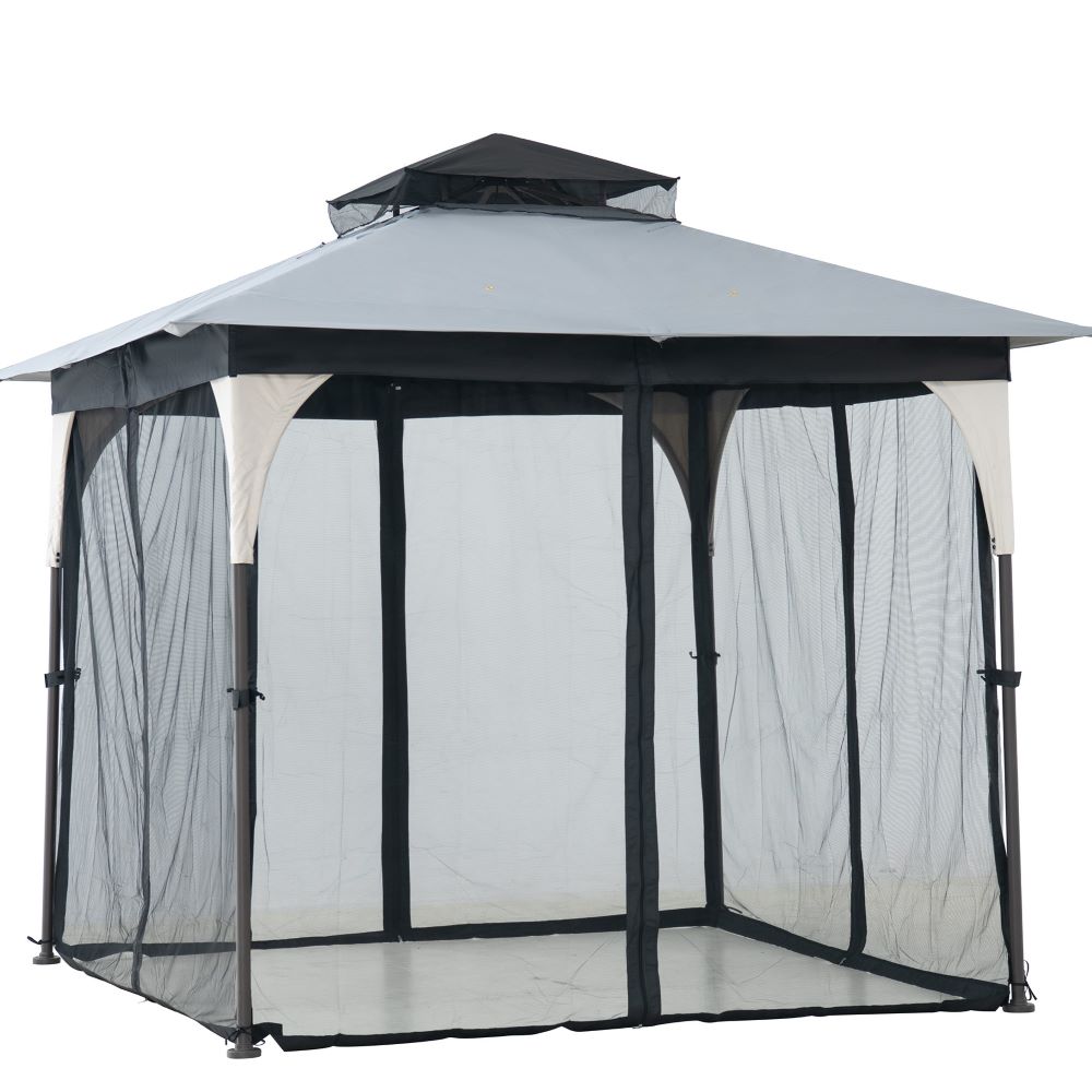 SUNJOY 9x9 2-Tier Steel Frame Gazebo with Netting - Tan