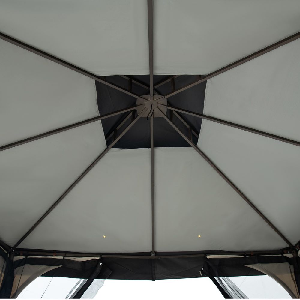 SUNJOY 9x9 2-Tier Steel Frame Gazebo with Netting - Tan
