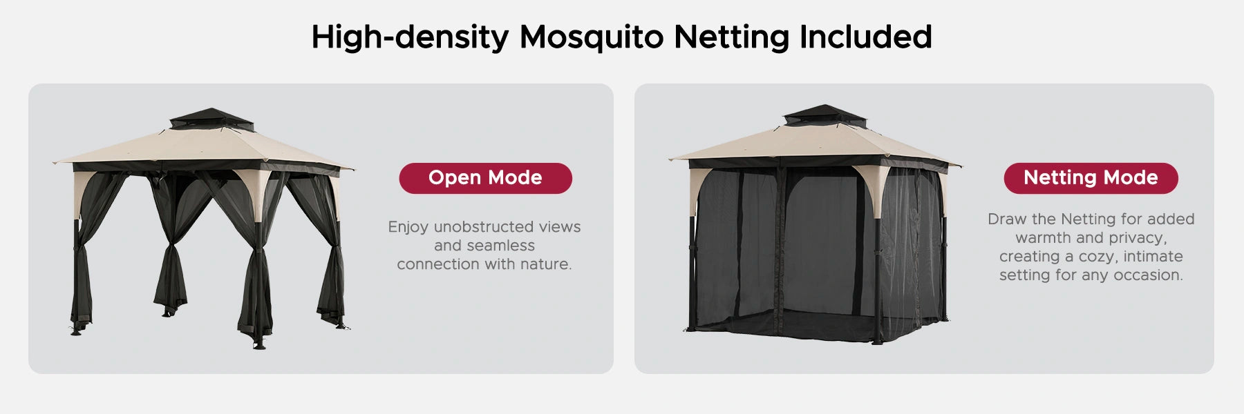 SUNJOY 9x9 Soft Top Garden Gazebo with Mosquito Netting - Light Gray & Black
