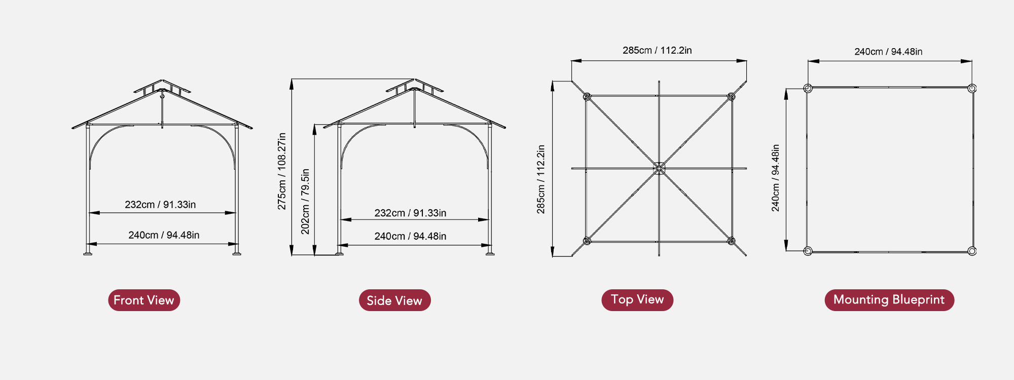 SUNJOY 9x9 Soft Top Garden Gazebo with Mosquito Netting - Gray & Black
