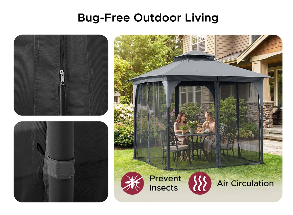 SUNJOY 9x9 Soft Top Garden Gazebo with Mosquito Netting - Gray & Black