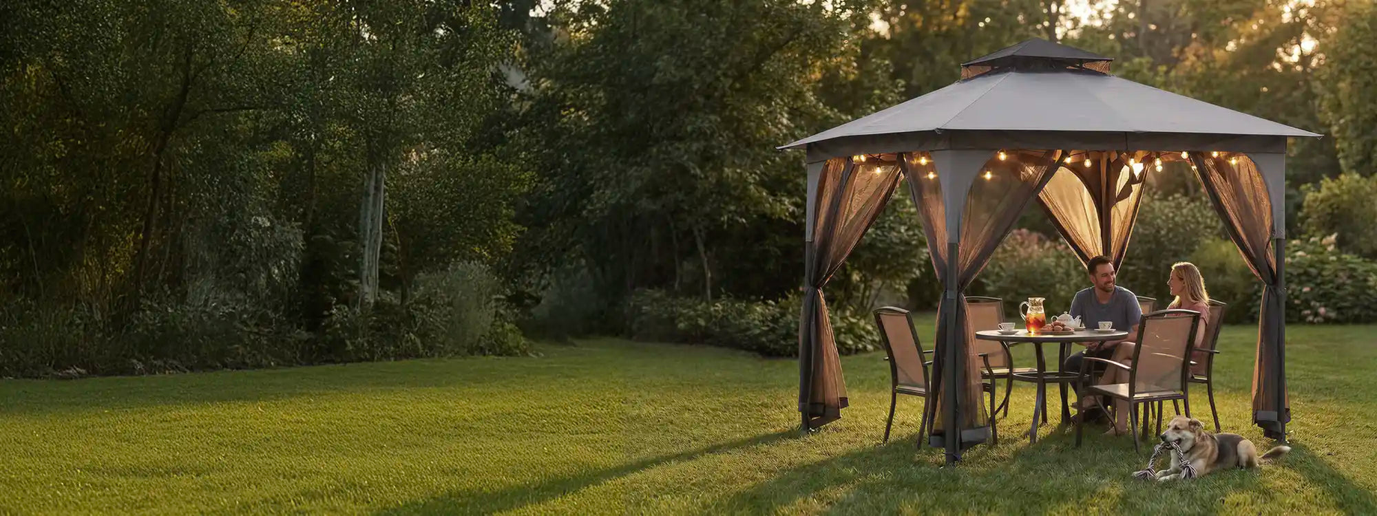 SUNJOY 9x9 Soft Top Garden Gazebo with Mosquito Netting - Gray & Black