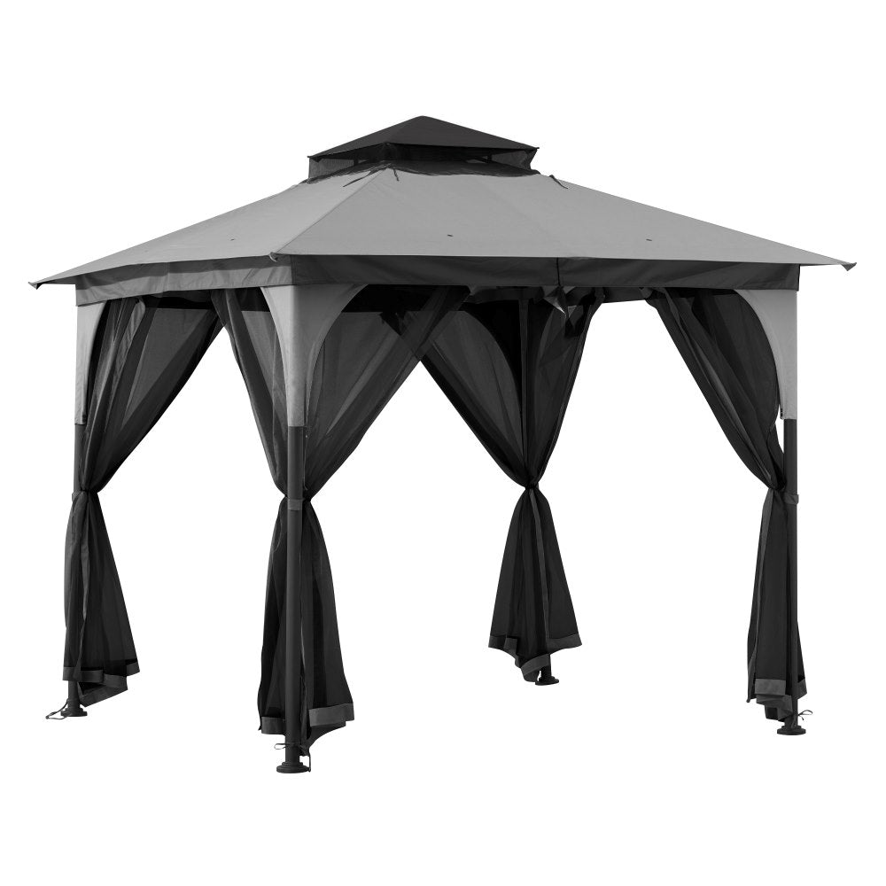 SUNJOY 9x9 2-Tier Steel Frame Gazebo with Netting - Gray