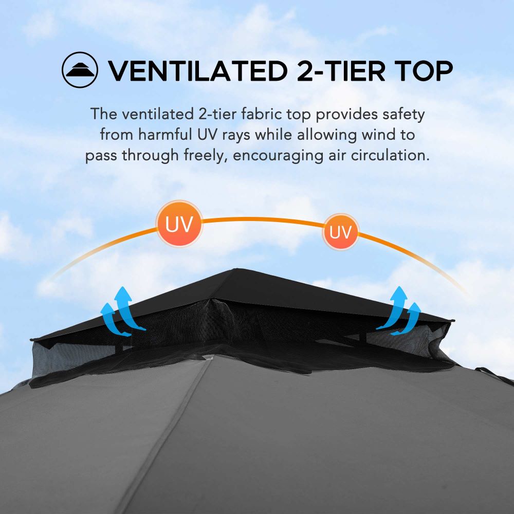 SUNJOY 9x9 2-Tier Steel Frame Gazebo with Netting - Gray