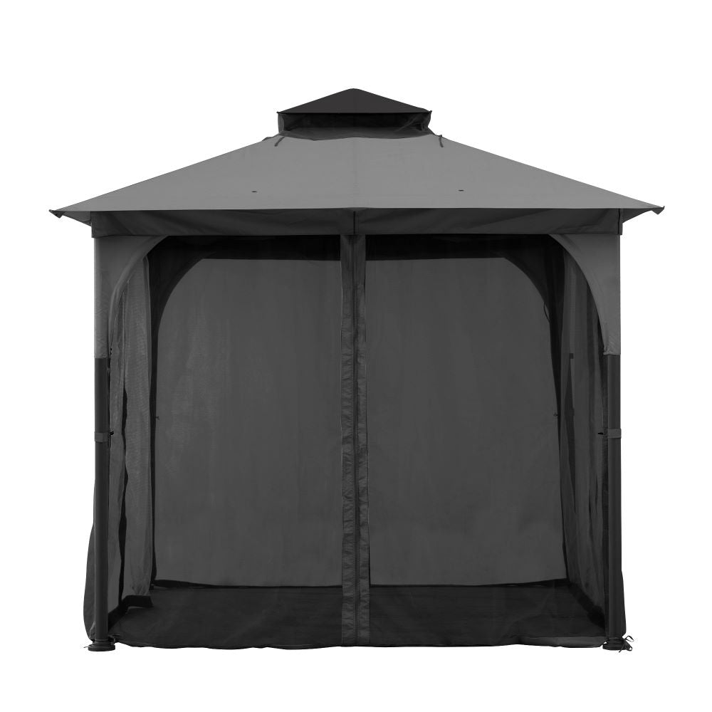 SUNJOY 9x9 2-Tier Steel Frame Gazebo with Netting - Gray