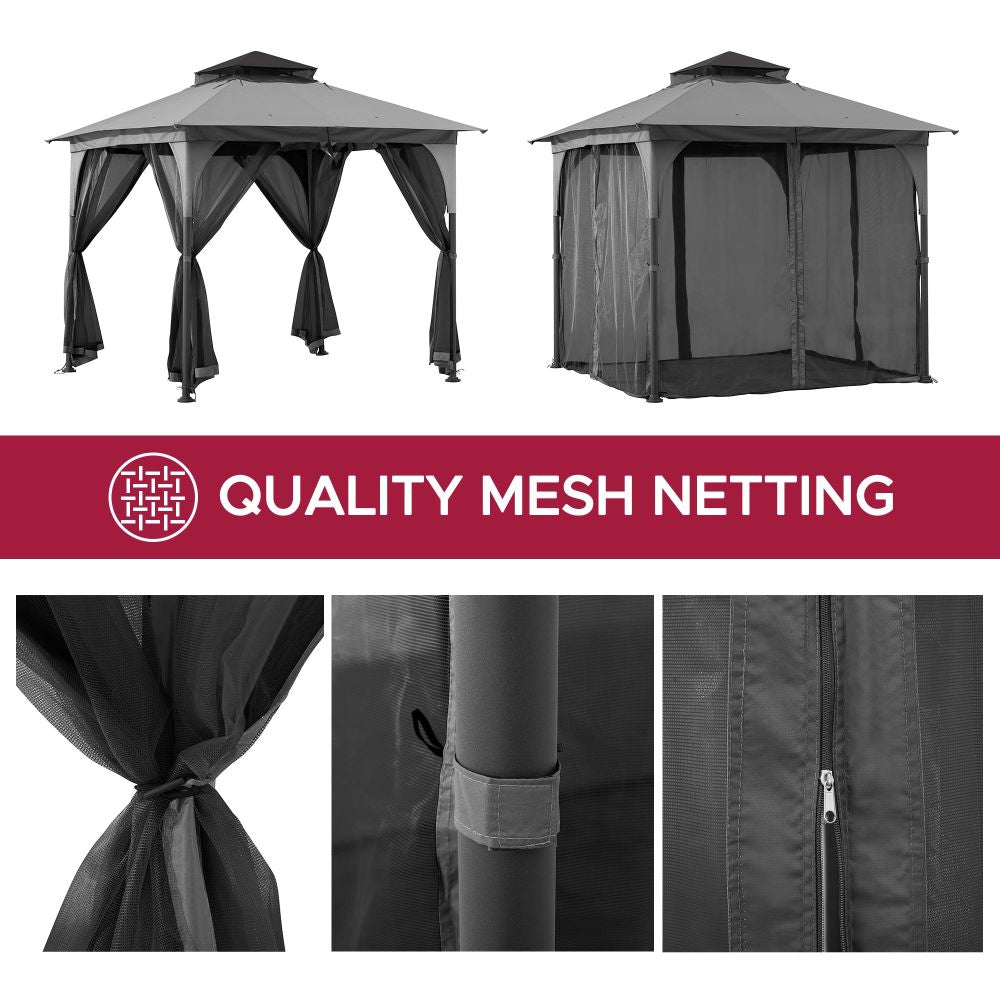 SUNJOY 9x9 2-Tier Steel Frame Gazebo with Netting - Gray