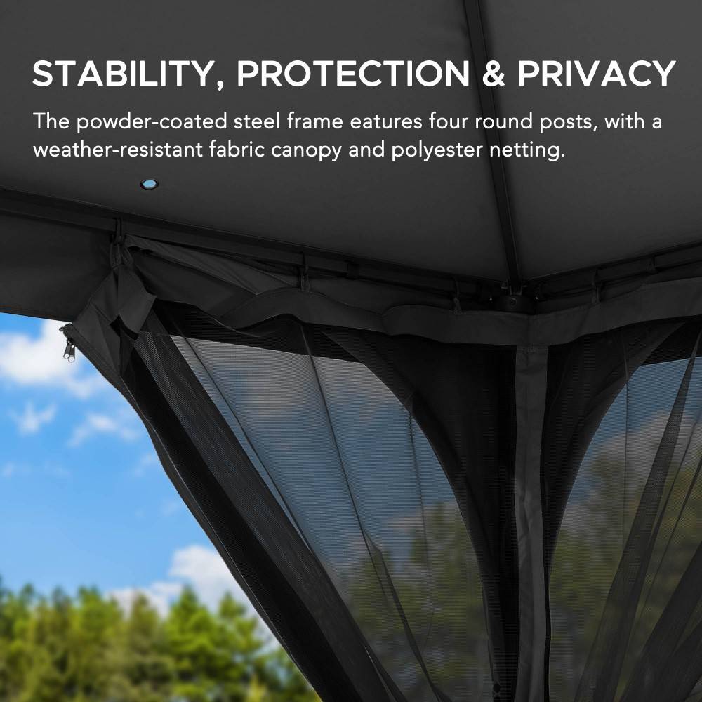 SUNJOY 9x9 2-Tier Steel Frame Gazebo with Netting - Gray