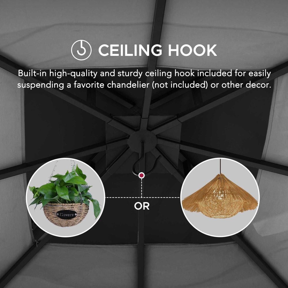 SUNJOY 9x9 2-Tier Steel Frame Gazebo with Netting - Gray