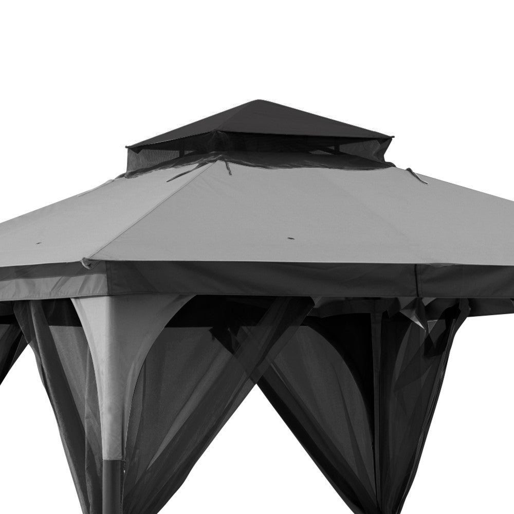 SUNJOY 9x9 2-Tier Steel Frame Gazebo with Netting - Gray