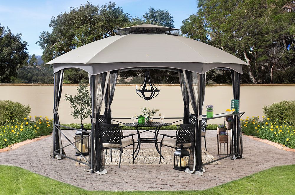 SUNJOY 15x15 Hexagon Soft Top Gazebo with Netting and Bar Shelf