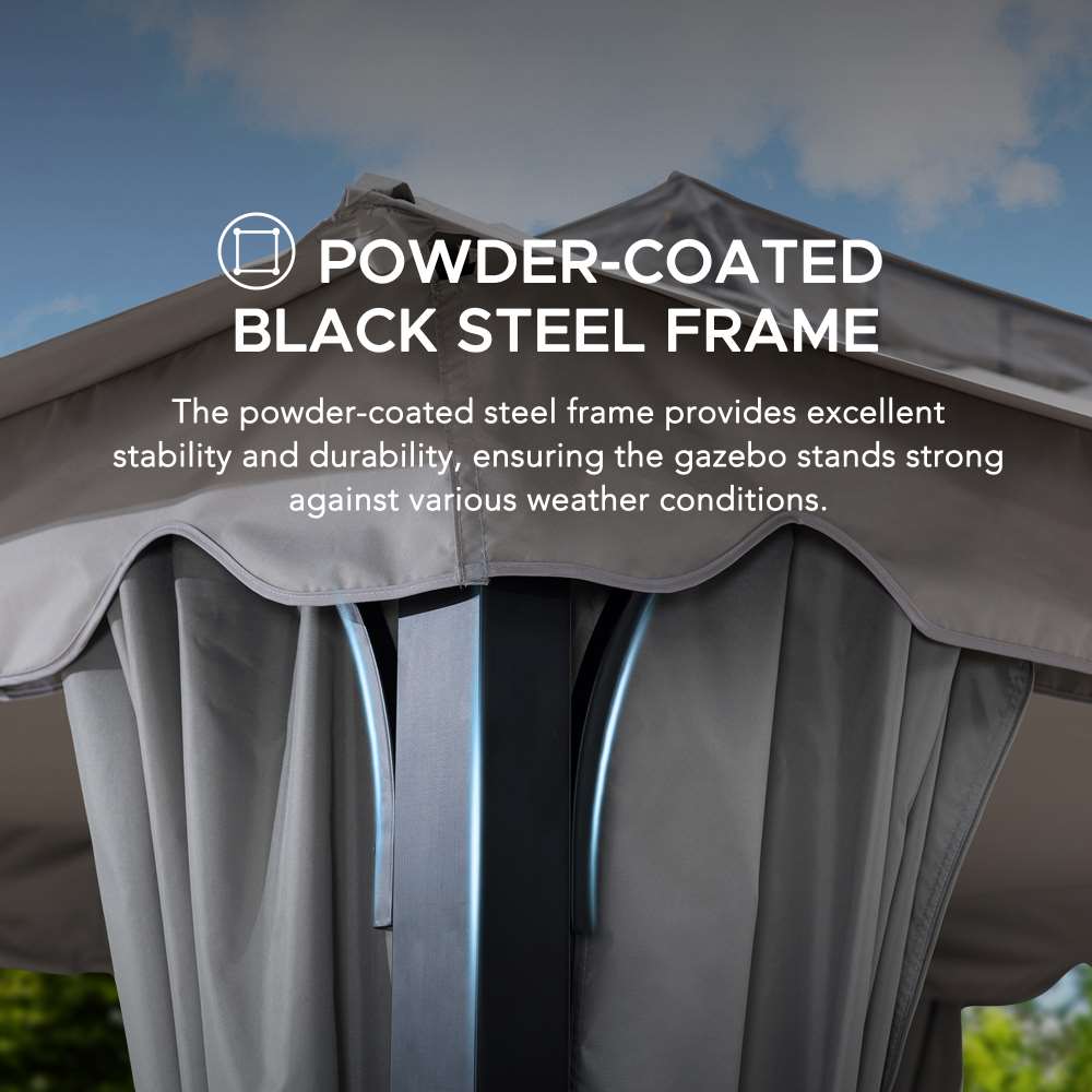 SUNJOY 11x13 Gray 2-Tier Steel Soft Top Gazebo with Ceiling Hook.