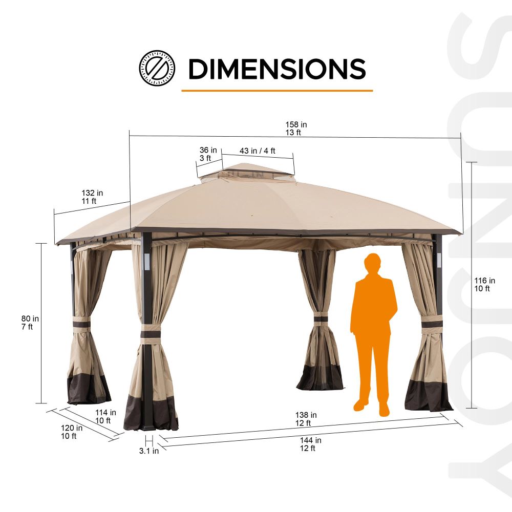 SUNJOY 11x13 Steel Patio Gazebo with LED Light, Bluetooth Speaker and Hook.