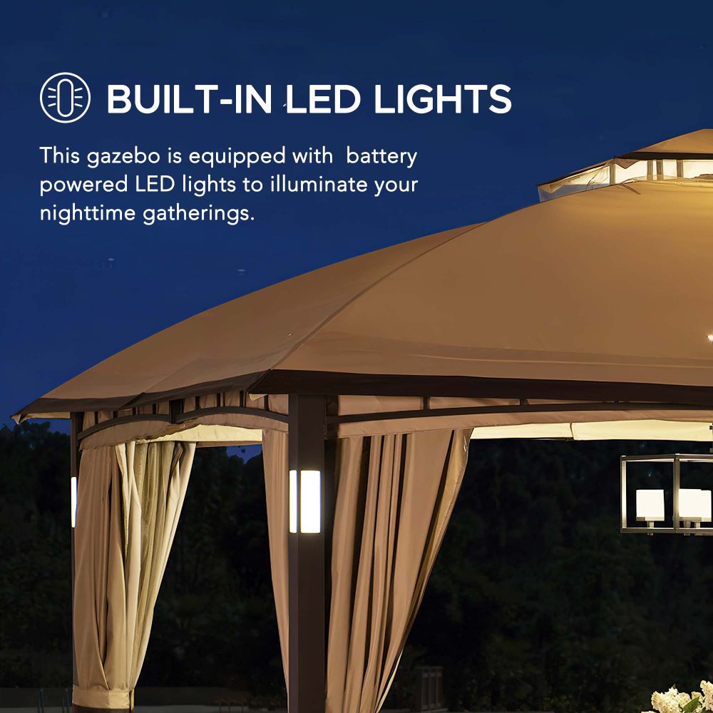 SUNJOY 11x13 Steel Patio Gazebo with LED Light, Bluetooth Speaker and Hook.