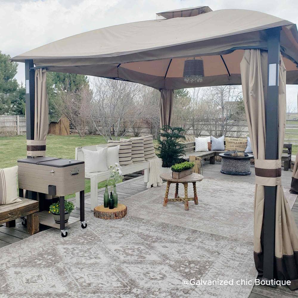 SUNJOY 11x13 Steel Patio Gazebo with LED Light, Bluetooth Speaker and Hook.