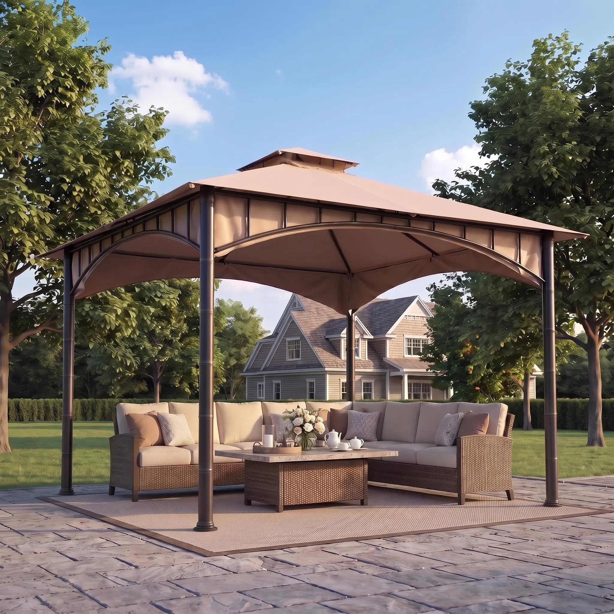 Canopy Gazebo with Bamboo Look Steel Frame, 11x11