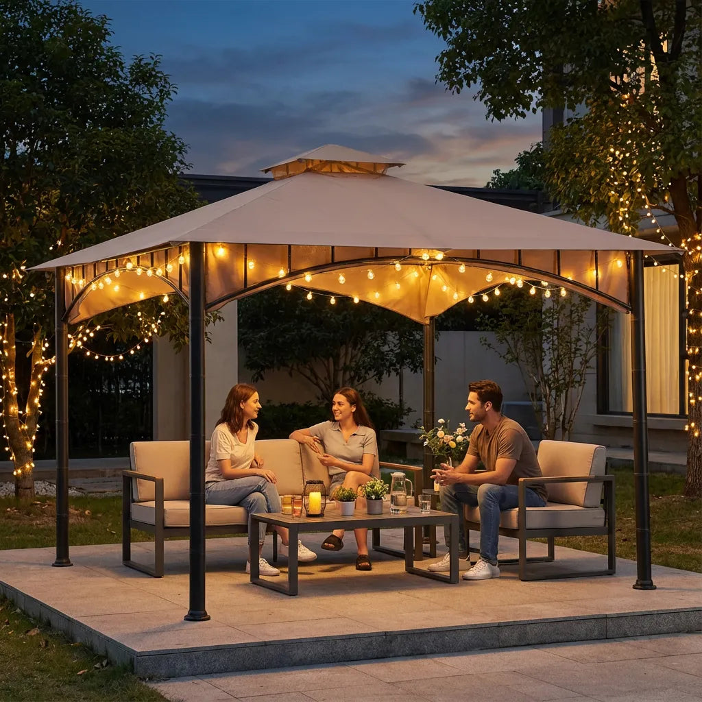 SUNJOY 11x11 Canopy Gazebo with Bamboo Look Steel Frame