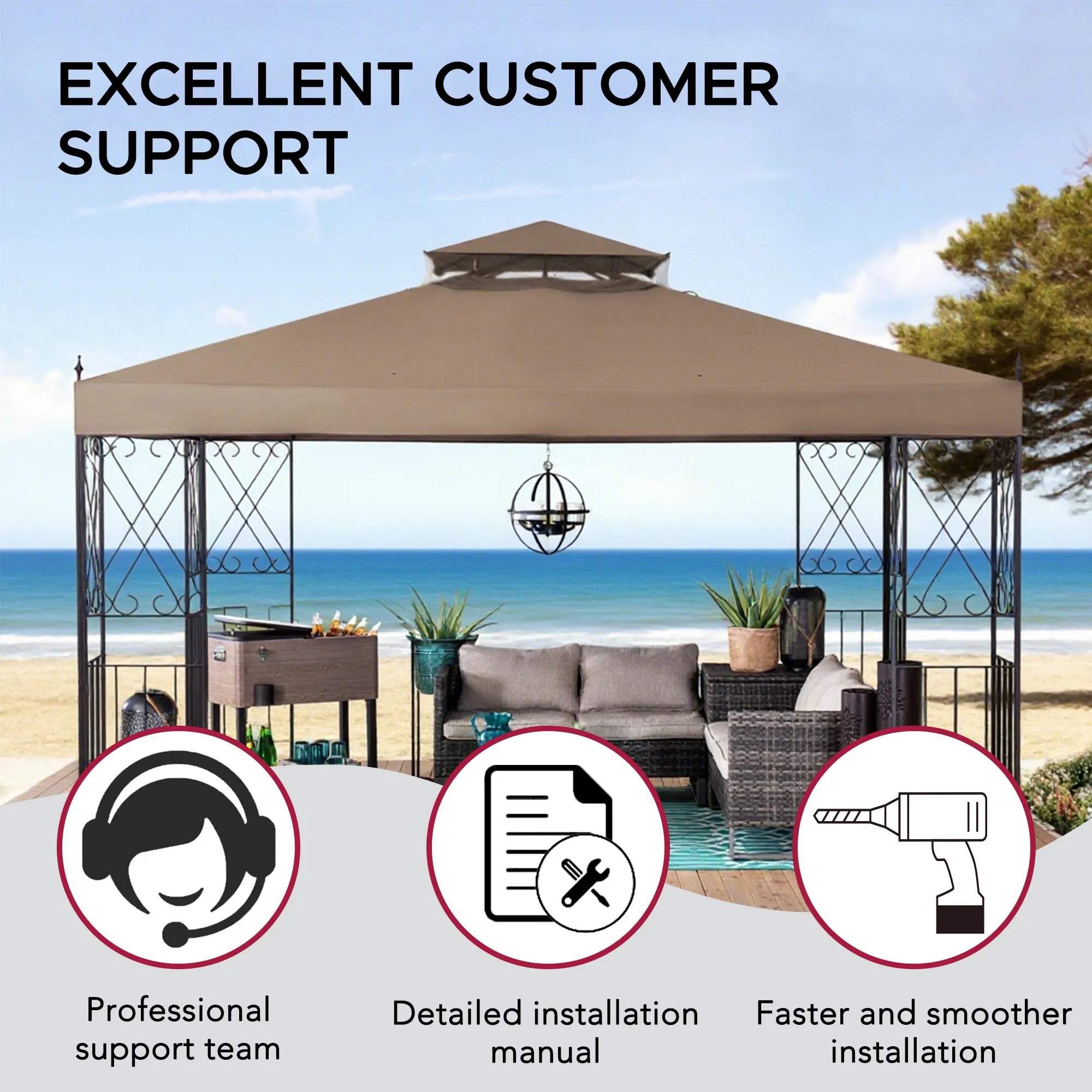 SUNJOY 10x12 Steel Frame 2-Tier Soft Top Gazebo with Ceiling Hook
