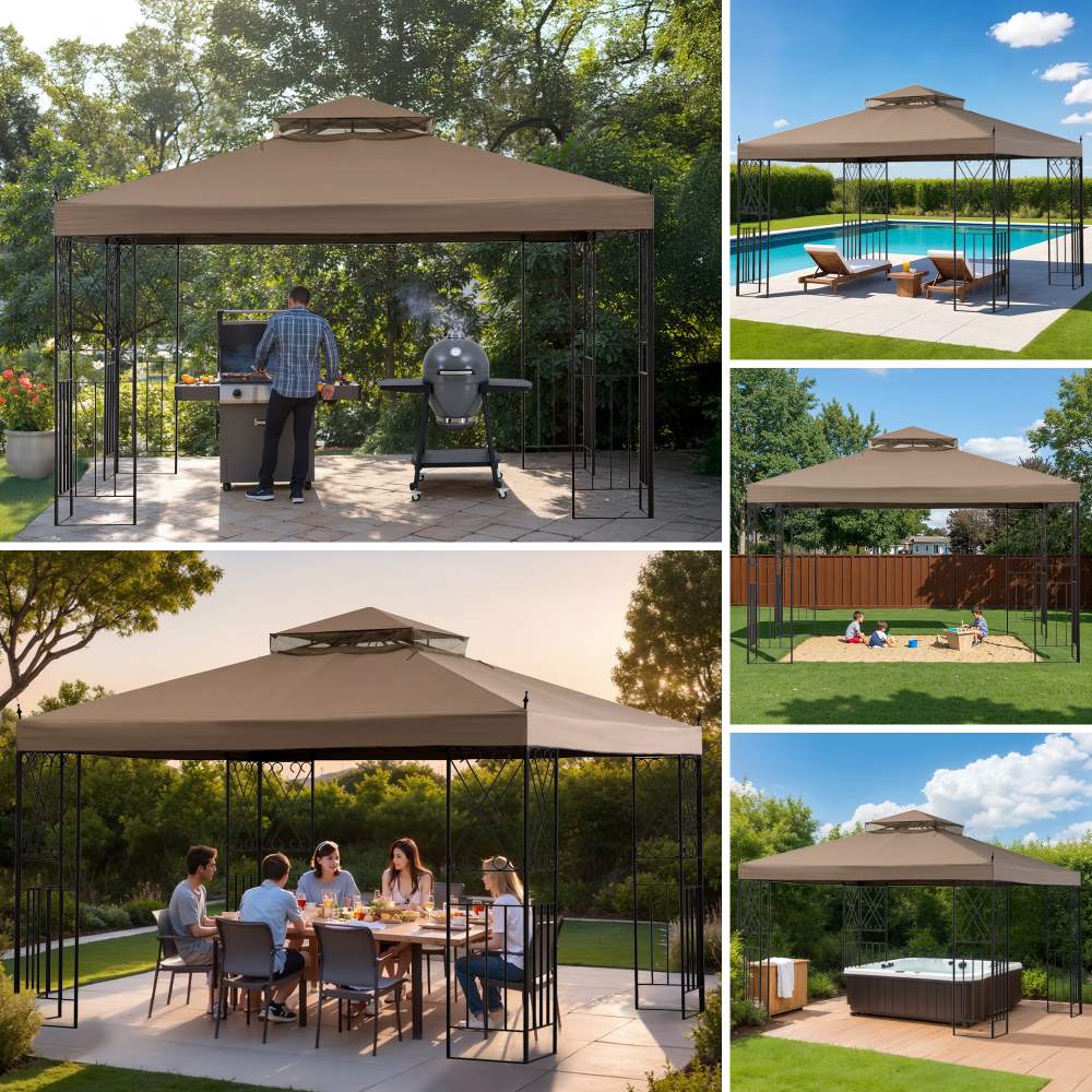 SUNJOY 10x12 Steel Frame 2-Tier Soft Top Gazebo with Ceiling Hook