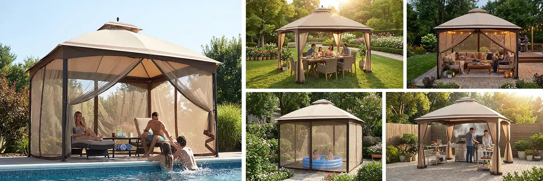 SUNJOY 10x13 Steel Outdoor Canopy Gazebo with Netting