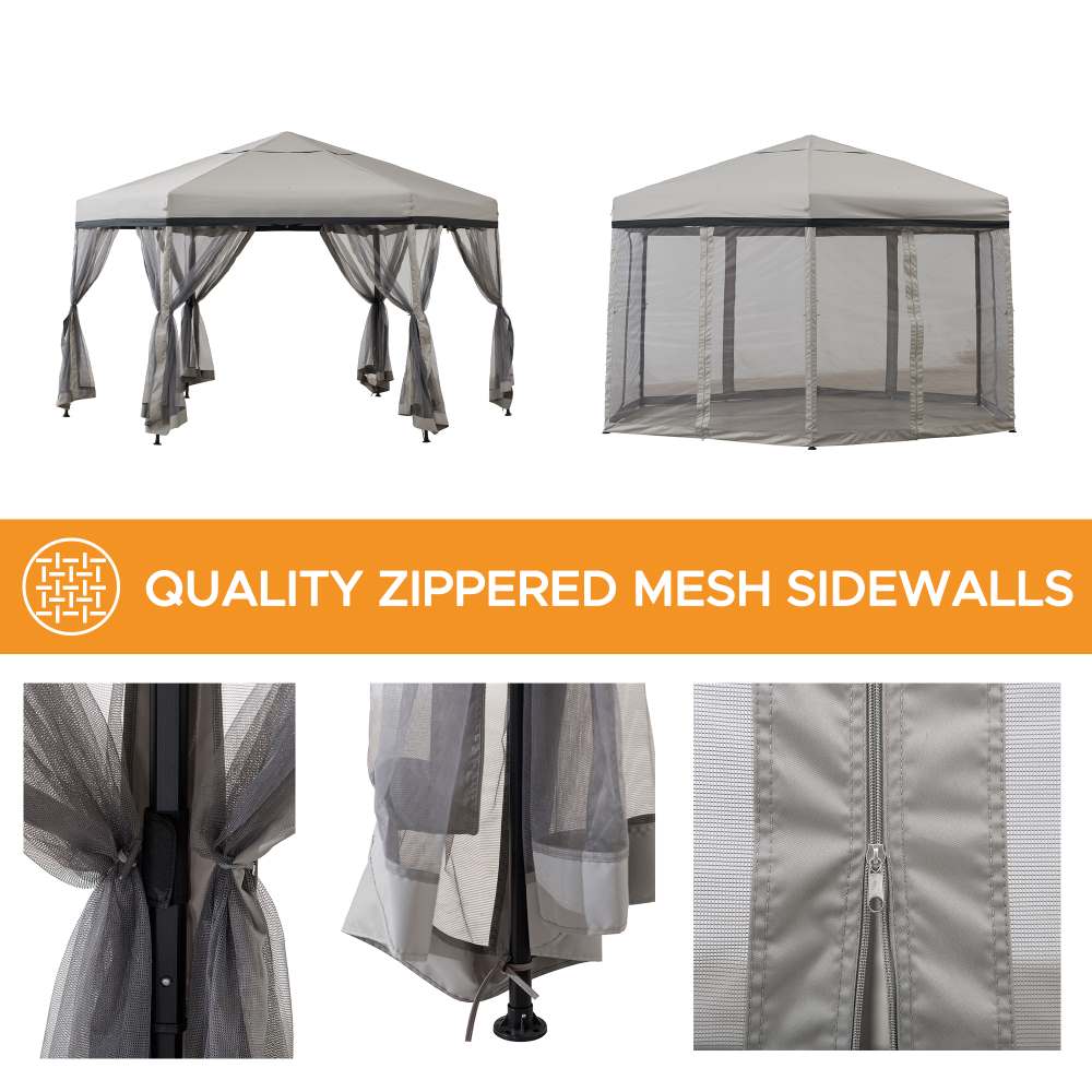 SUNJOY 11x11 Hexagon Pop Up Gazebo with Netting.