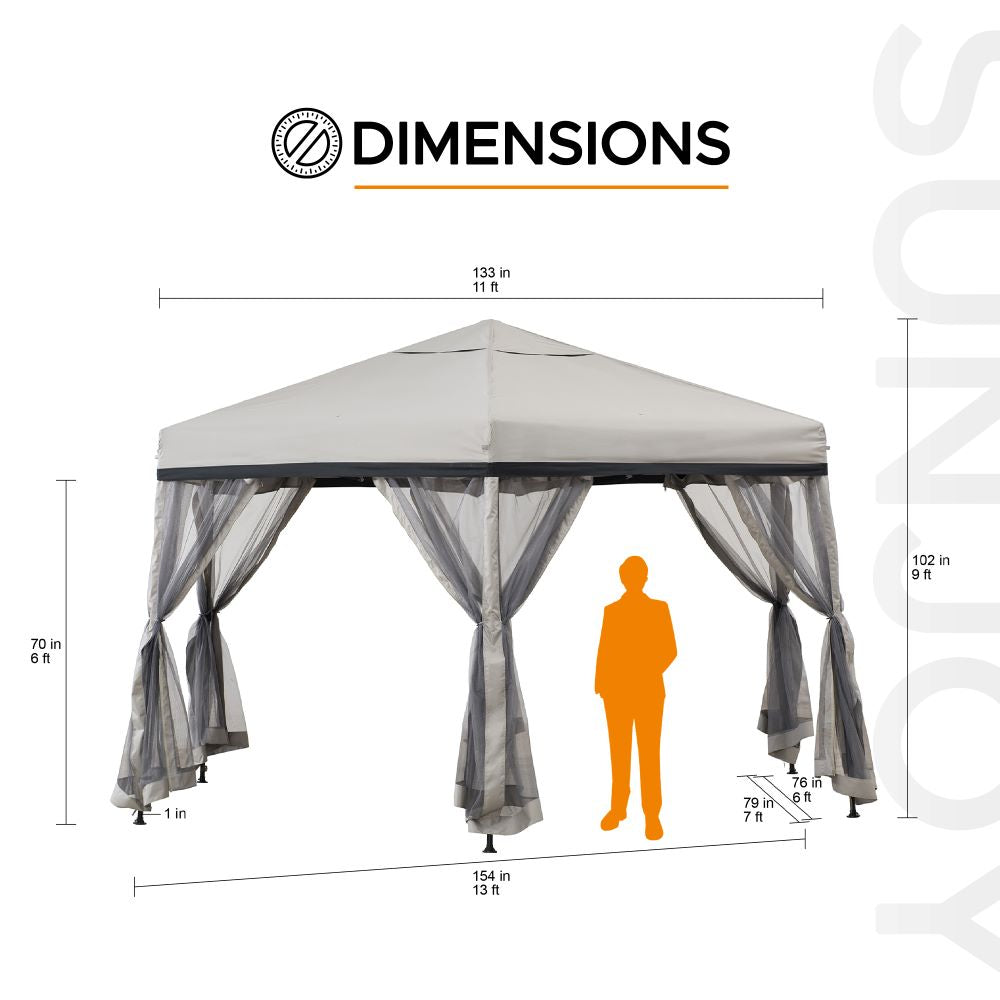 SUNJOY 11x11 Hexagon Pop Up Gazebo with Netting.
