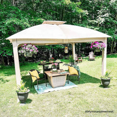 Sunjoy 11x13 Aluminum Posts Soft Top Gazebo with 5-year Fade-resistant Sunbrella® Shade Fabric Canopy Roof and Metal Ceiling Hook.