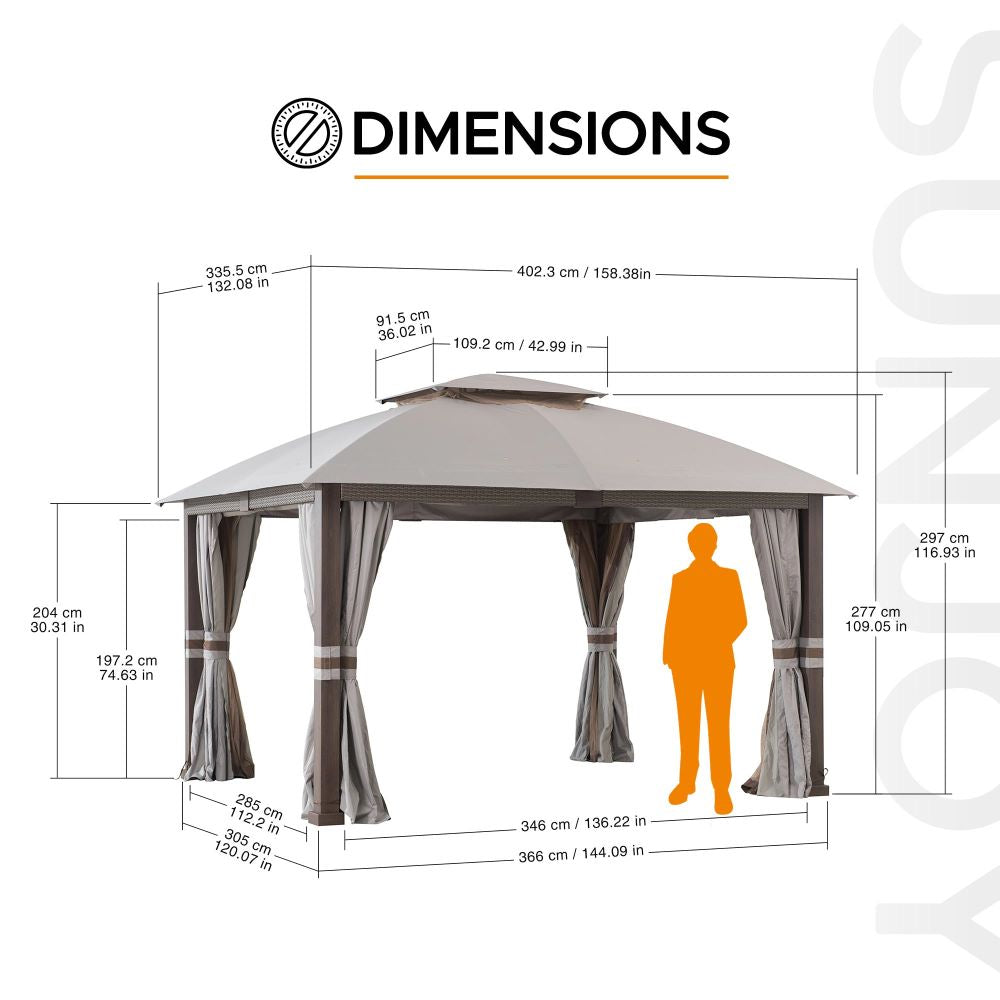 SUNJOY 11x13 Backyard Gazebo with Netting and Curtain.