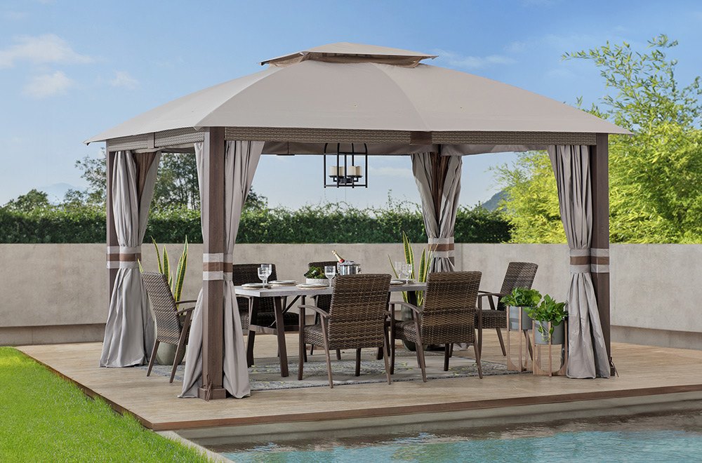 SUNJOY 11x13 Backyard Gazebo with Netting and Curtain