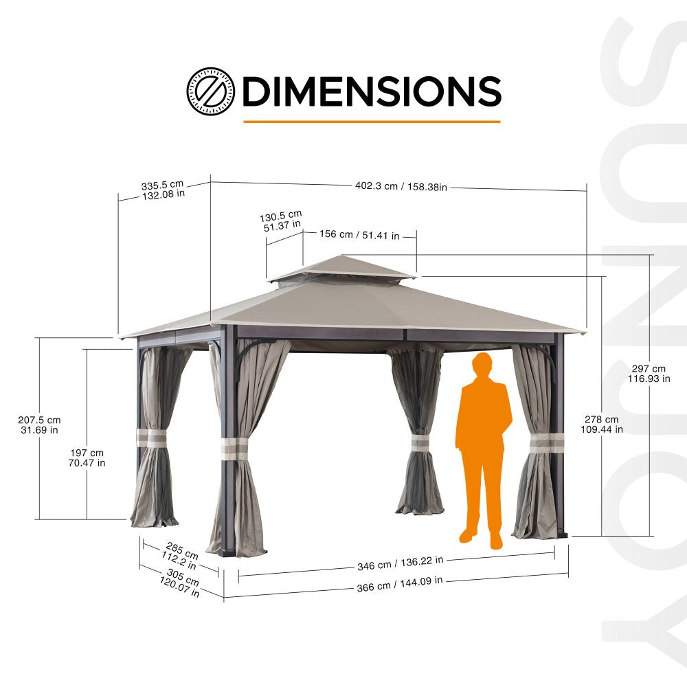 SUNJOY 11x13 Soft Top Gazebo with Netting and Curtain.