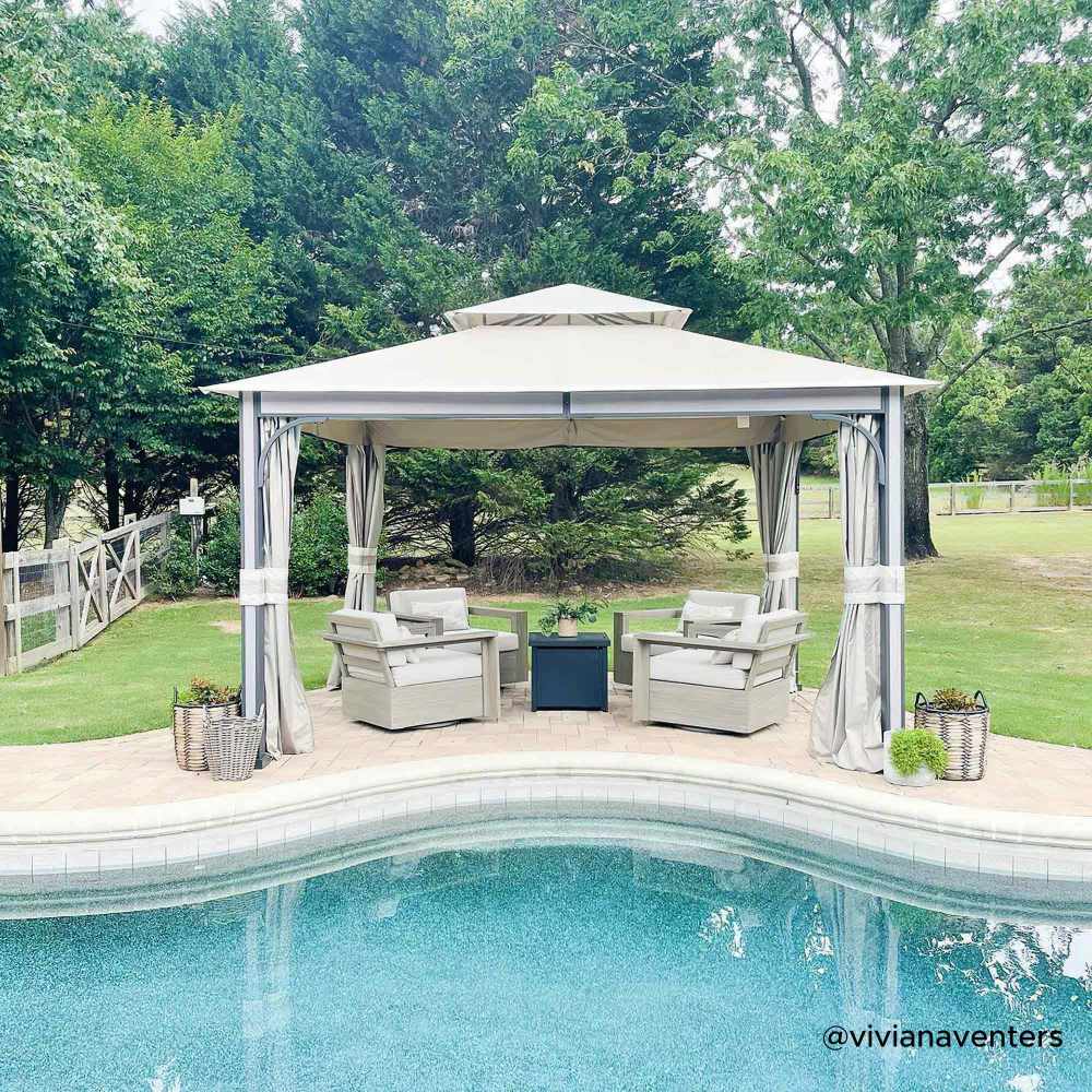 SUNJOY 11x13 Soft Top Gazebo with Netting and Curtain.