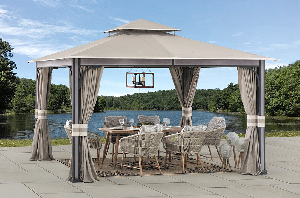 SUNJOY 11x13 Soft Top Gazebo with Netting and Curtain - Dark Grey