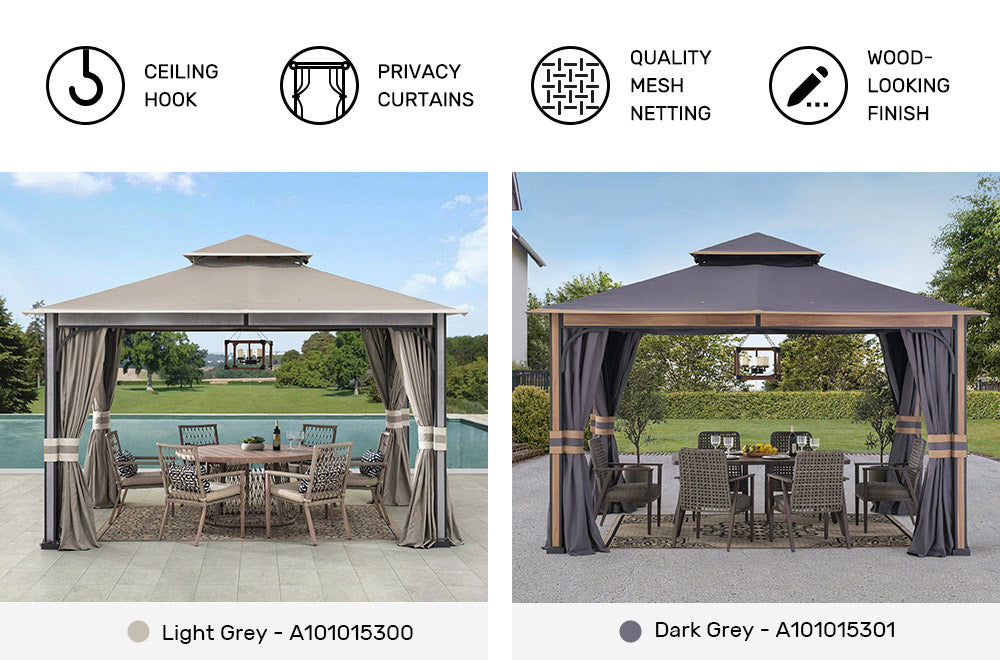 SUNJOY 11x13 Soft Top Gazebo with Netting and Curtain - Dark Grey