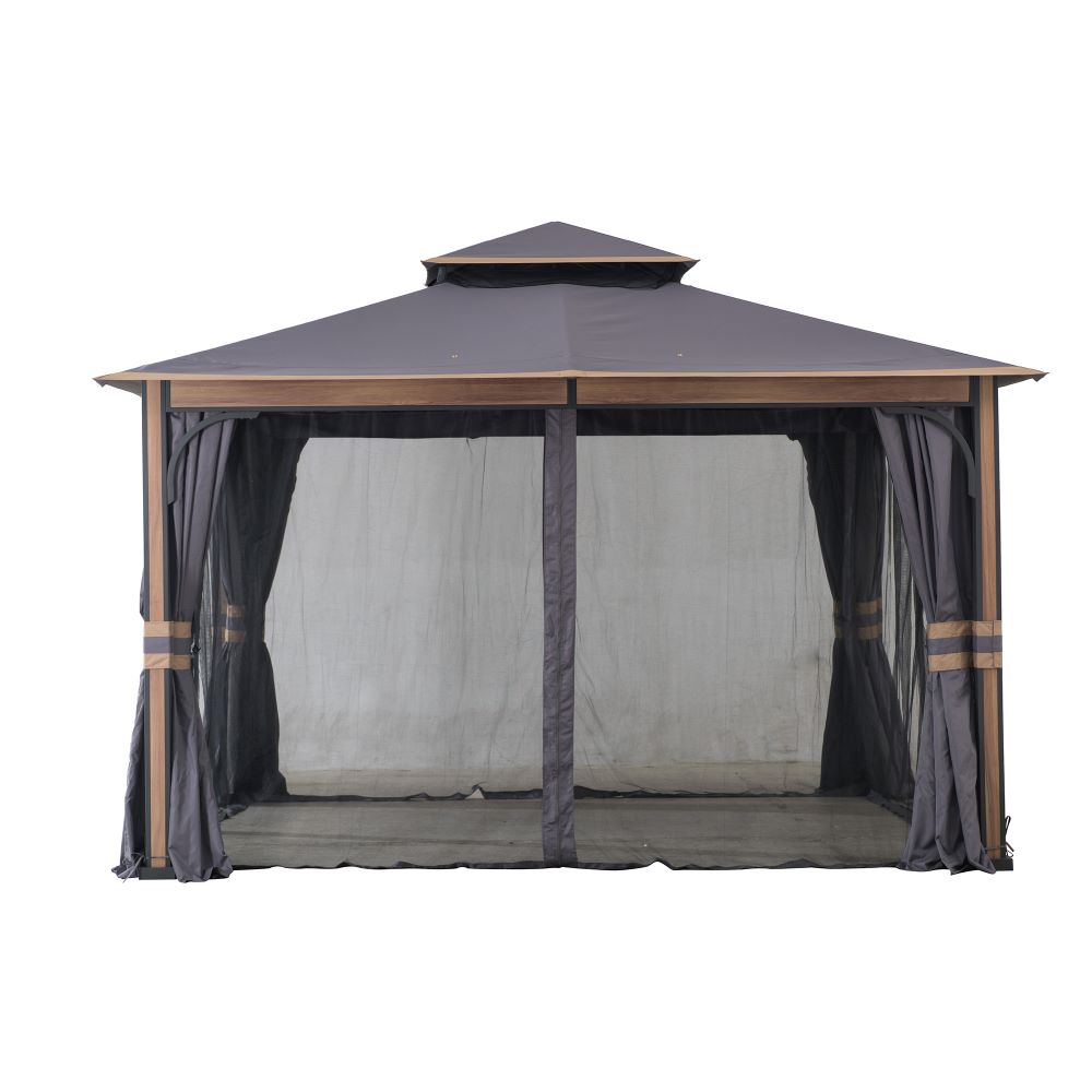 SUNJOY 11x13 Soft Top Gazebo with Netting and Curtain - Dark Grey