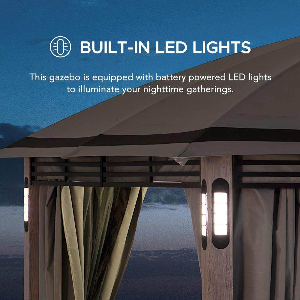 SUNJOY 11x13 Backyard Gazebo with LED Light, Bluetooth Speaker and Hook.