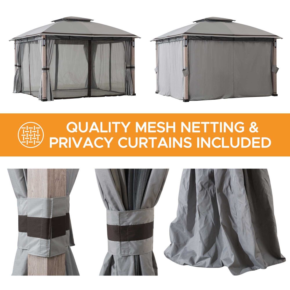 SUNJOY 11x13 Backyard Gazebo with LED Light, Bluetooth Speaker and Hook.