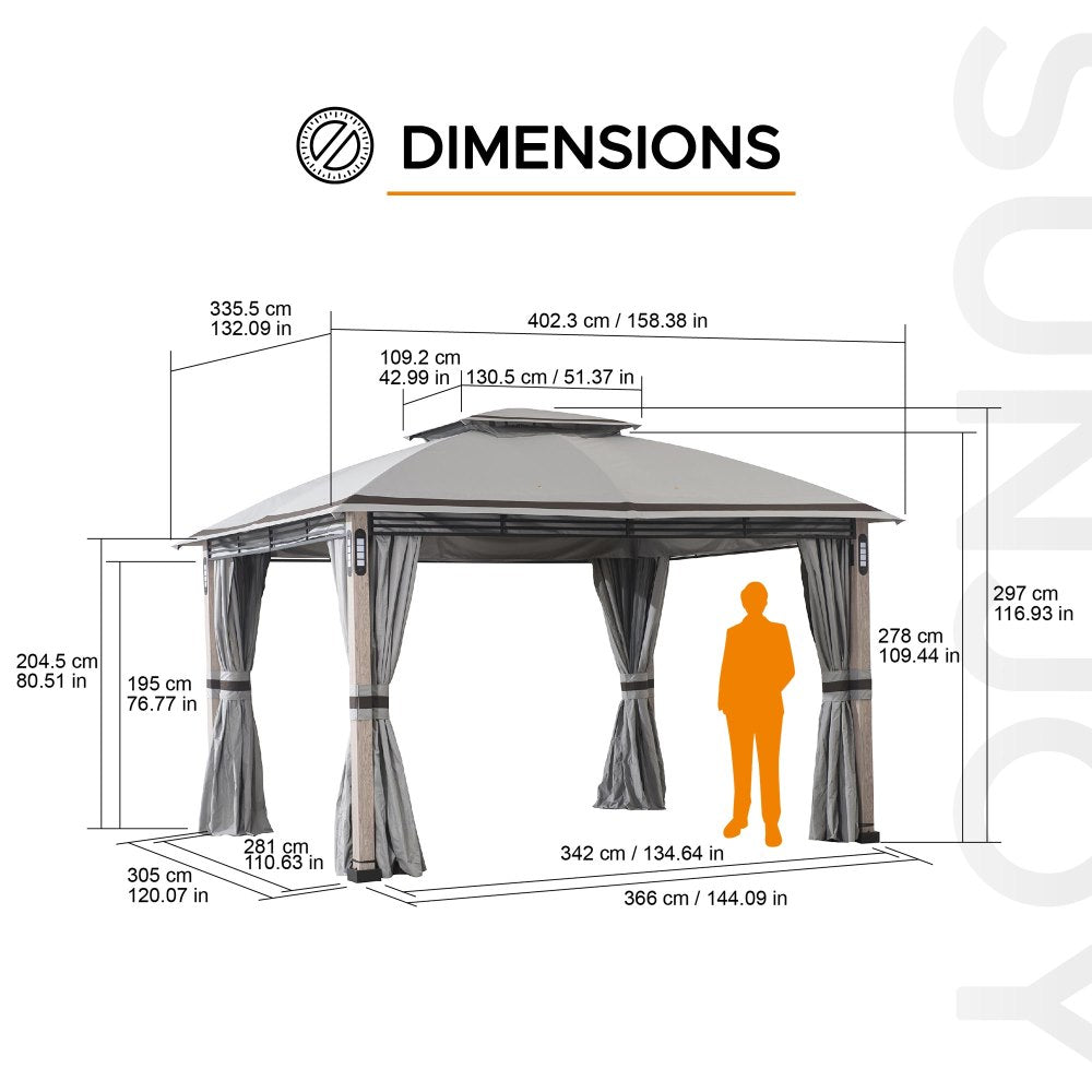 SUNJOY 11x13 Backyard Gazebo with LED Light, Bluetooth Speaker and Hook.