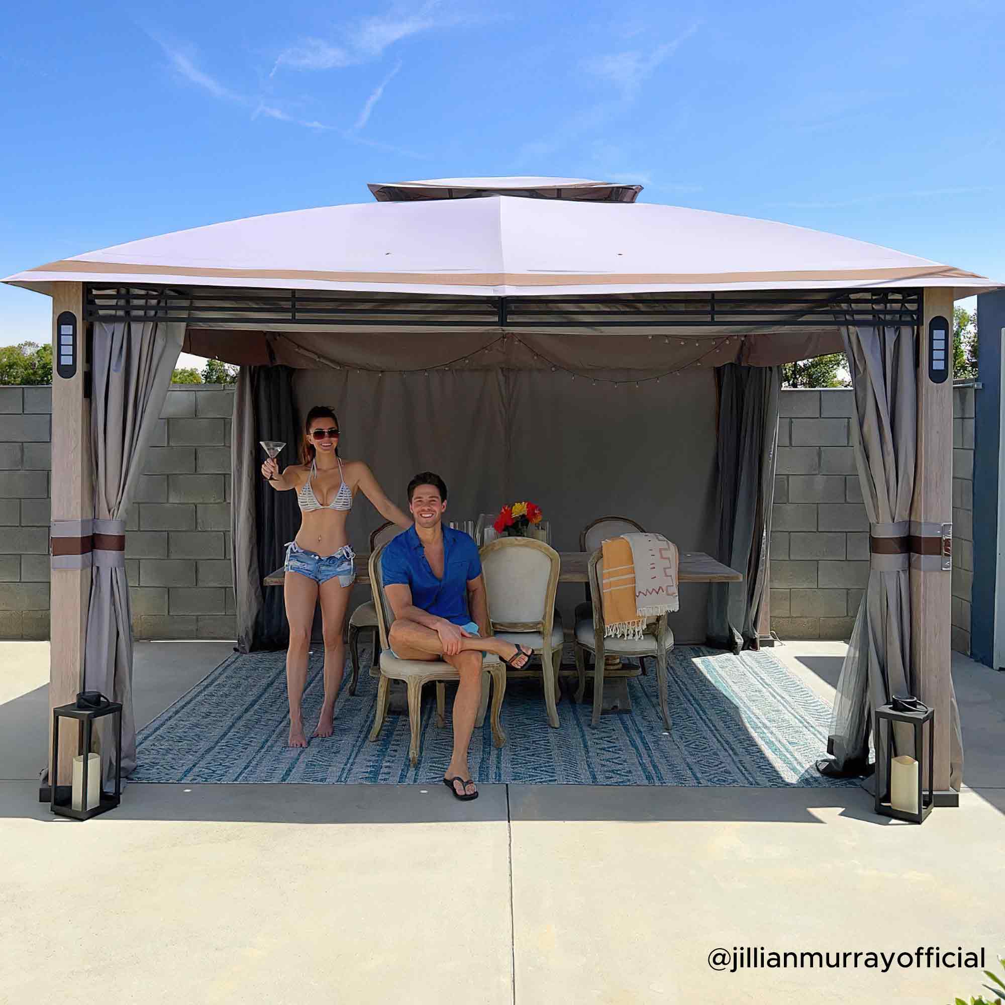 SUNJOY 11x13 Backyard Gazebo with LED Light, Bluetooth Speaker and Hook.