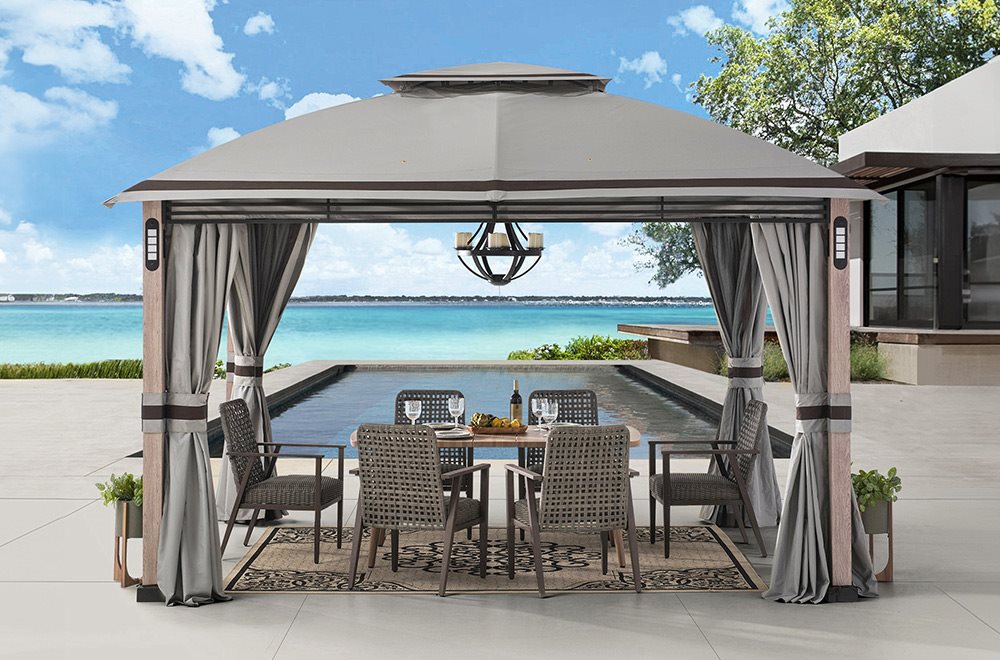 SUNJOY 11x13 Backyard Gazebo with LED Light, Bluetooth Speaker and Hook
