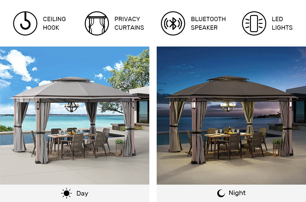 SUNJOY 11x13 Backyard Gazebo with LED Light, Bluetooth Speaker and Hook