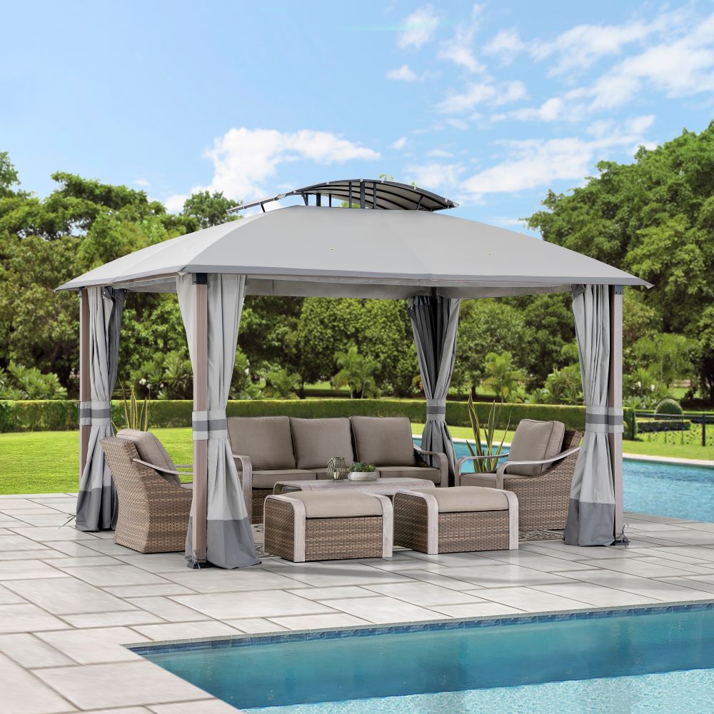 SUNJOY 11x13 Outdoor Canopy Gazebo Kit with Netting and Curtain.
