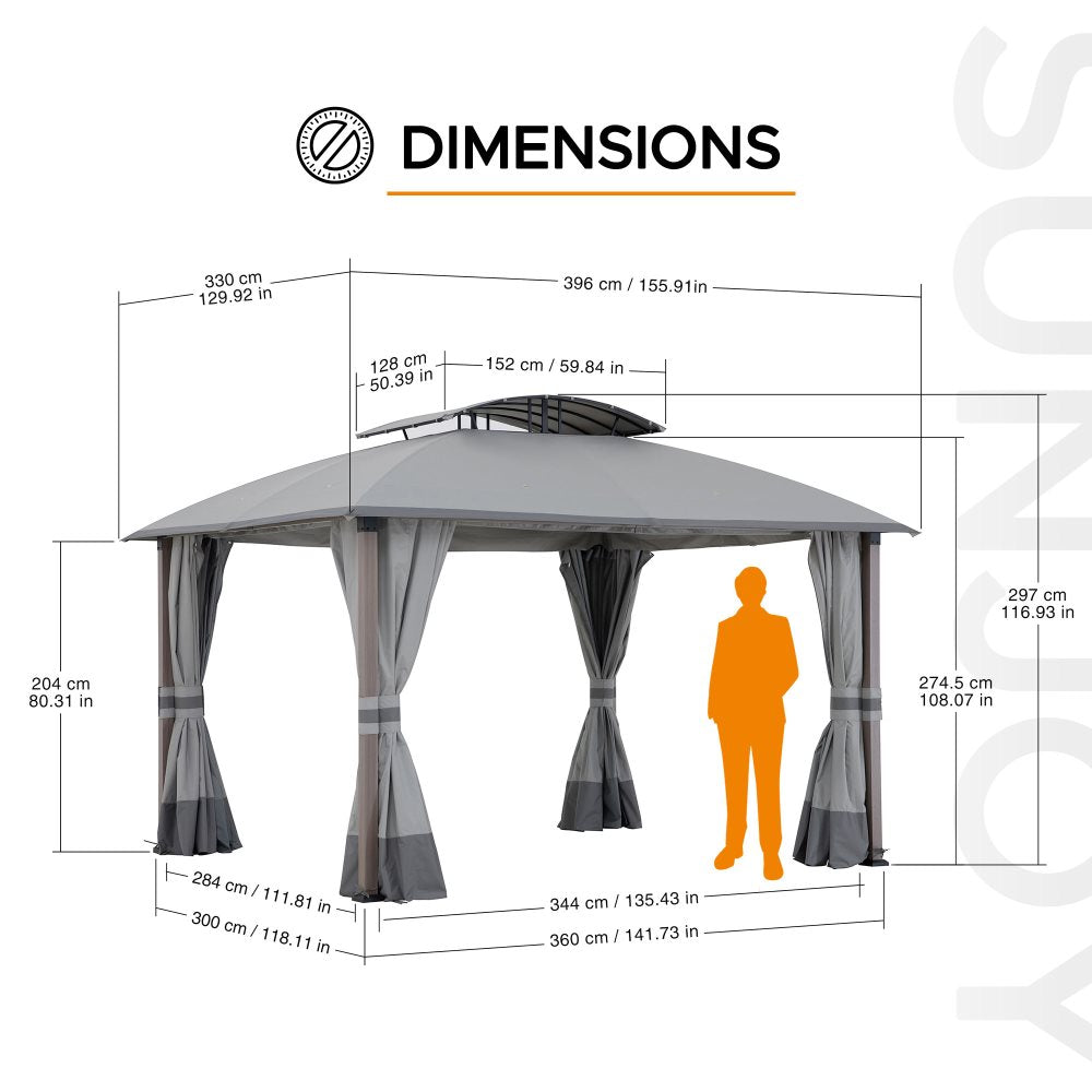 SUNJOY 11x13 Outdoor Canopy Gazebo Kit with Netting and Curtain.